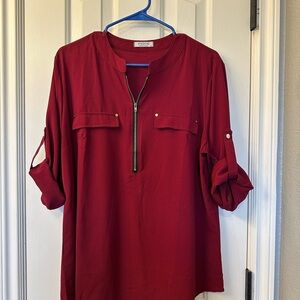 a new day Women's Burgundy Zip-Up Blouse